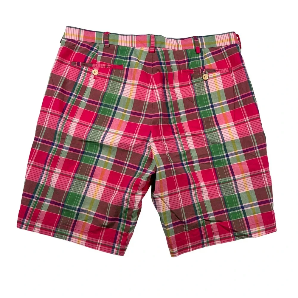Polo Golf Ralph Lauren Short Mens 36 Madras Plaid Pink Green Cotton Flat Front